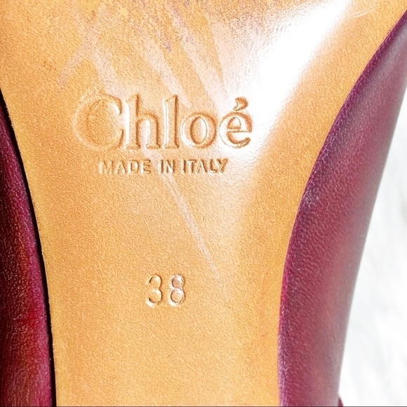 CHLOÉ Burgundy Red Suede Foldover Chunky Heel Booties, Size 38 - Picture 10 of 14